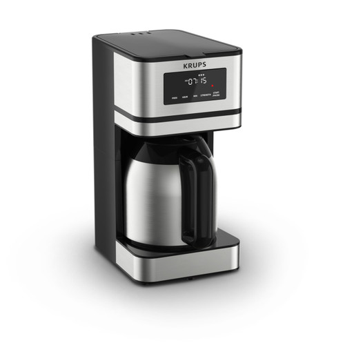Krups Simply Brew Stainless Steel and Thermal Carafe Drip Coffee Maker 12 Cup Programmable, Customizable, Digital Display, Insulated Coffee Filter, Dishwasher Safe, Drip Free Silver and Black