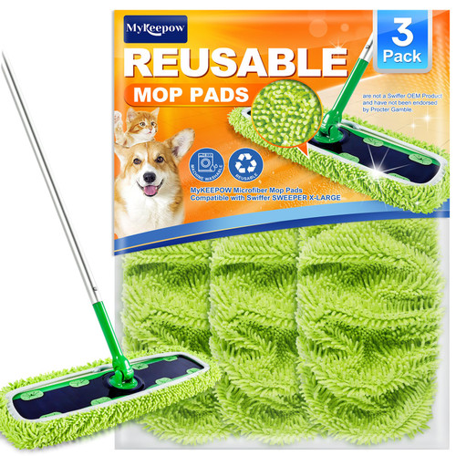 Reusable Mop Pads for Swiffer Sweeper XL Mop, MyKEEPOW Dry Wet XL Sweeping Refill Pads for Floor Cleaning, 3 Pack
