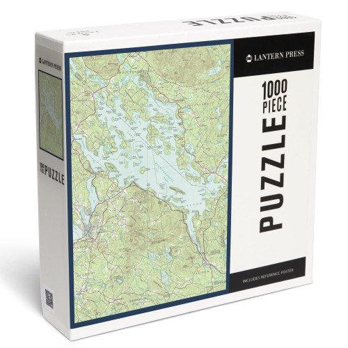 Lantern Press Lake Winnipesaukee, New Hampshire, Map Only 1000 Piece Jigsaw Puzzle for Adults, Made in USA with Reference Poster