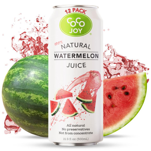 CoCo Joy 100% Natural Watermelon Juice, (12-Pack) Fresh Low-Calorie Watermelon Drink with Electrolytes, Vitamins C and A, and Potassium