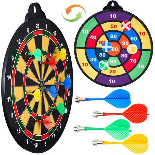 HELLO PAPAYA 16in Large Size 2in1 Double-Sided Magnetic Dart Board,with 12 Magnetic Darts+12Sticky Balls,Safe Dart Game Set for 3-12 Year Old Kids and Adults,Fun Family Game Friends Gifts