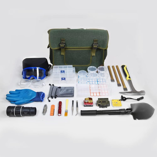 55 pieces geology rock pick hammer kit Set,for Hounding,Gold Mining & Prospecting Equipment,including an all Steel with Pointed Tip,3-Pieces Heavy Duty Chisel SetWait xxttww-00897790-000