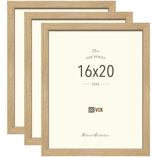 VCK 16x20 Solid Wood Poster Frames for Wall, Natural Oak Picture Frame 3 Pack, Wall Gallery Frame