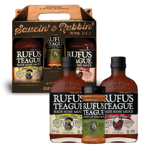 Sugar-Free BBQ Sauces and Dry Rub Gift Set By Rufus Teague, Keto with Natural Sweetener, No Artificial Sweeteners, Gluten-Free, Low Carb, Saucin' & Rubbin' Tote