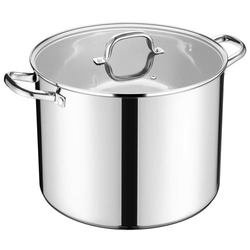 20 Qt Large Stock Pot, E-far Stainless Steel Stockpot with Lid for Boiling Cooking Soup Stew Canning, Heavy Duty Tri-Ply Bottom Works w/Induction, Commercial Grade & Dishwasher Safe