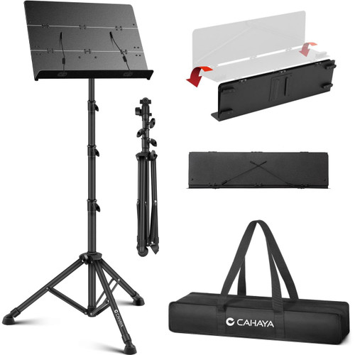 CAHAYA Sheet Music Stand Foldable: Music Stands with Tri-fold Panel Height Adjustable to 67in Metal Material Portable Sturdy for Music Book Laptop Notebook