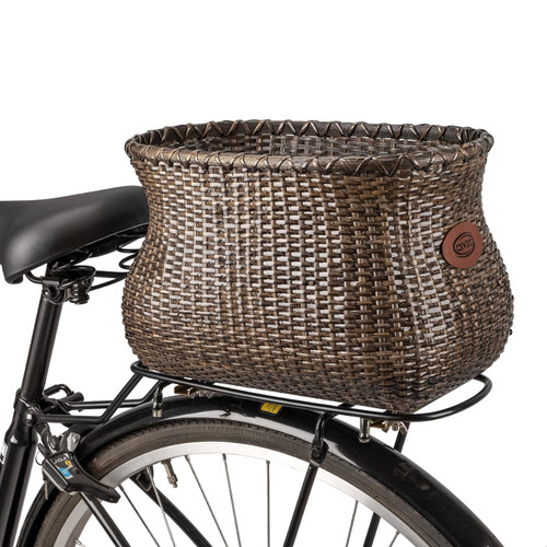 CXWXC Rear Bike Basket - Handmade Rattan Bicycle Rear Basket with Waterproof Cover - Large Capacity Bike Basket for Beach Cruiser (Dark Brown)