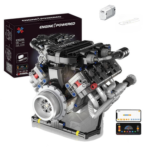 V8 Engine Building Kits That Runs with Motor - 715+Pcs Build Your Own Visible APP Controls Mini V8 Engine Model,8-Cylinder Transparent Design Car Engine Building Engineering Set for Adults