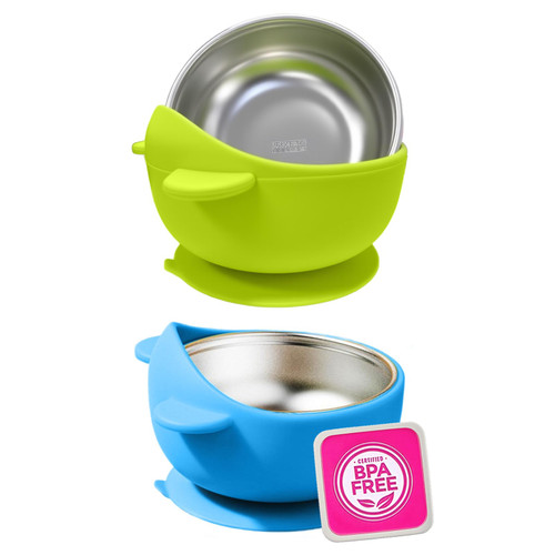 Stainless Steel Baby Bowls with Suction, 2-in-1 Toddler Feeding Set SUS304 Non-Toxic | Unbreakable & Anti-Scald | Super Strong Suction Base | Dishwasher Safe | Perfect Baby Gift - 2Pack 28.9