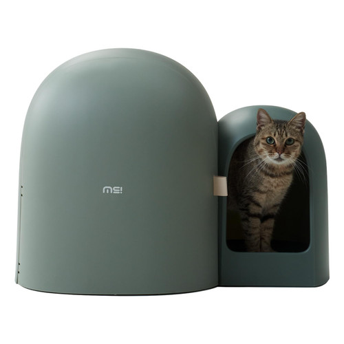 MS!MAKE SURE Cat Litter Box, Large Covered Hidden Dog Proof Closed Modern Cat Litter Box Furniture with Scoop, for Odor Control and Less Tracking, Easy to Clean,26.7"x19.6"19.6", Moss Green