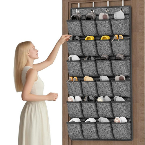 homyfort Over the Door Shoe Organizer, Hanging Shoe Rack Storage Holder with 24 Large Pockets for Closet Door, Men Women Kids Shoes, Cruise (Black)