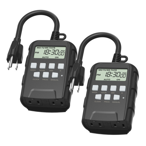 BN-LINK 7 Day Outdoor Heavy Duty Digital Programmable Timer, Outdoor Timer Outlet Waterproof, Grounded Electrical Outlets for Christmas Lights Lamps Ponds, 1875W 1/2HP, ETL Listed-2PACK