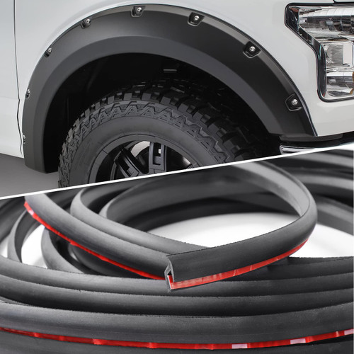 Fender Flares Edge Trim,Fender Flares EPDM Rubber Seal for Car and Truck Wheel Arch Well,Rubber Gasket for Fender Flare Universal,Bonds with Self-Adhesive Automotive Grade Tape,T Style,Black (40ft)
