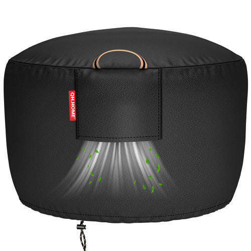 [2025 Upgraded 900D Fabric] Fire Pit Cover Round for 33-36 inch Fire Pit, 900D Heavy Duty Waterproof Fabric with Air Vent, Handle & Tightening Drawstring, 36"Dia x 24"H -Black