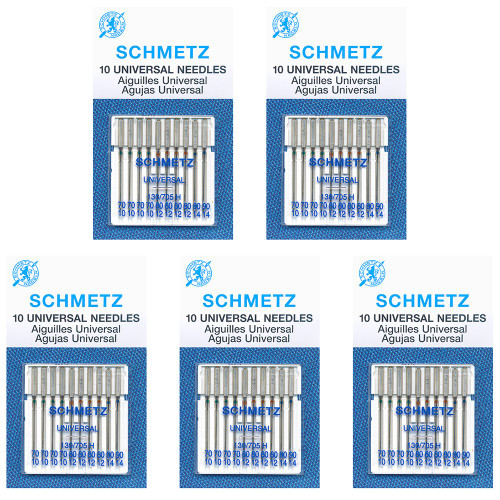 50 Schmetz Universal Sewing Machine Needles - Assorted Sizes - Box of 5 Cards
