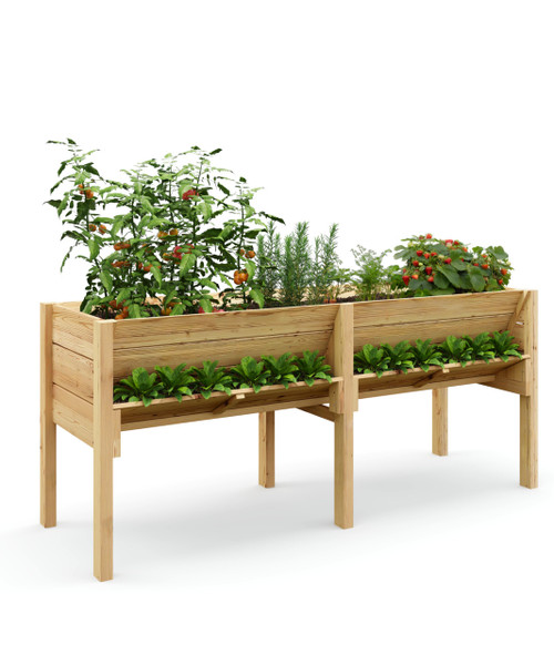 Hipicute 2 Tiers Wooden Raised Planter Box,72x23x30-Inch,Mobile Elevated Wood Planter, Depth 13.7 in,Storage Shelf, Protective Liner - Planter Raised Beds-Natural