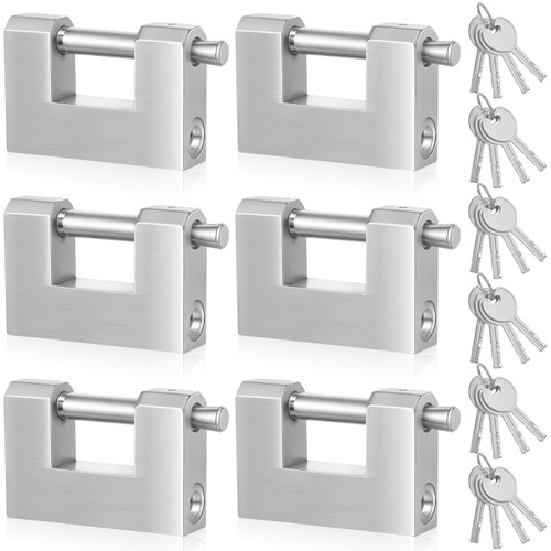 Blulu 6 Pack Heavy Duty Lock for Shipping Container with Stainless Steel Keys Stainless Steel D-Shaped Padlock for Garage Door, Shed, Storage Unit, Locker, and Warehouse (70mm)