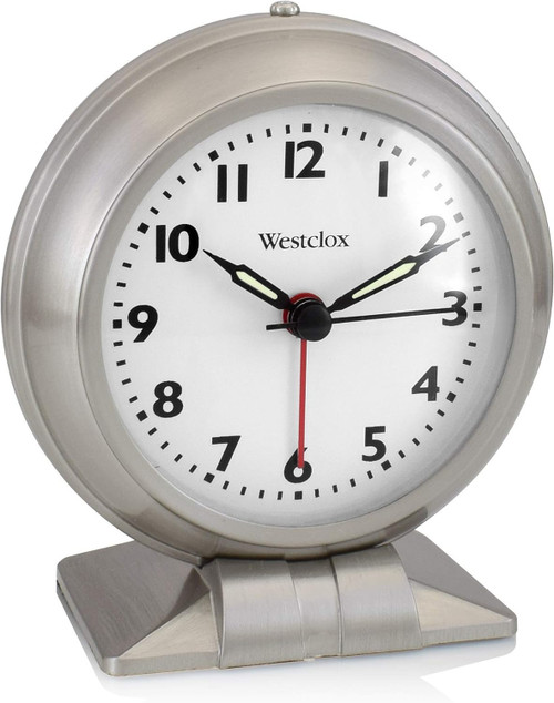 Westclox Classic Alarm Clock – Silver Finish, 4.75W x 5.5H Analog Display, Battery-Powered, Glass Lens, Easy-Read Numbers, Real-Bell Style Alarm, Vintage Look