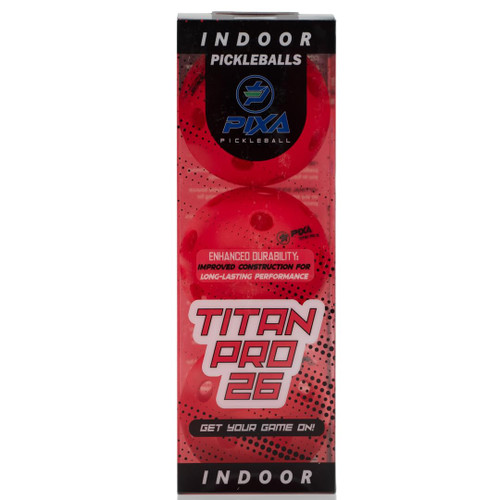 PIXA Titan Pro 26 Indoor Pickleball Balls - USAPA Approved 26-Hole Durable Consistent Bounce High Visibility Red - 3 Pack