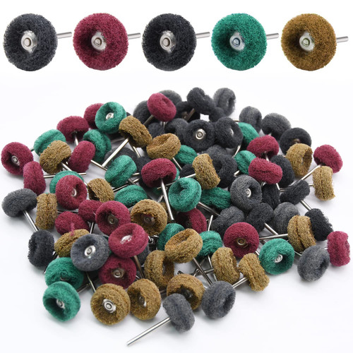 200pcs Abrasive Wheel, 1" Buffing Polishing Wheels, Metal Polishing Compound for Rotary Tools-1/8(3mm) Shank, 120 Grit, 180 Grit, 320 Grit, 400 Grit, 600 Grit