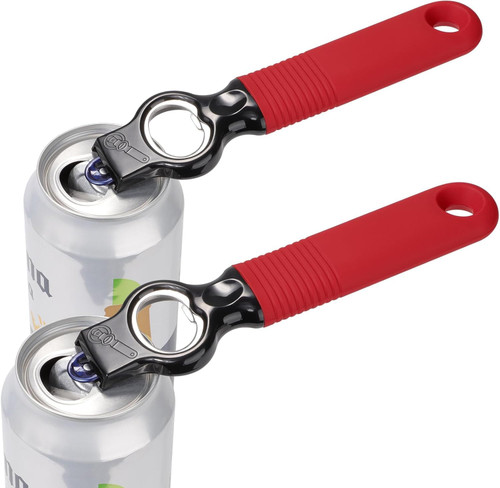 DUNLAGUE 2-Pack Soda Can Opener and Beer Bottle Opener Bartender with Good Grip Silicone Handle, Pop Top Can Tab Opener for Long Nails, Bottle Opener for Arthritic Hand and Seniors, Chilli Red