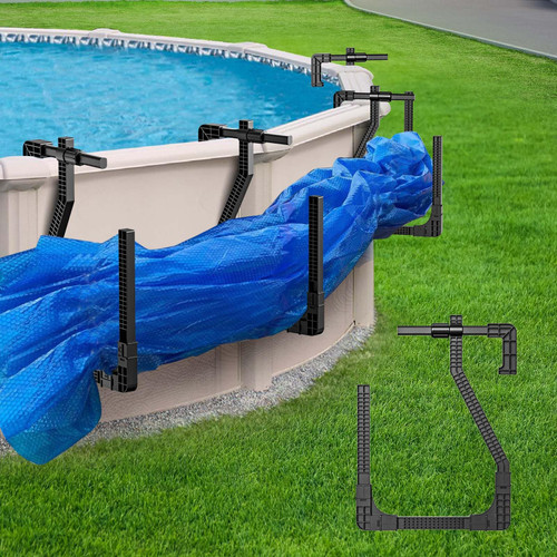 Pathneer Solar Cover Holder for Above Ground Pool, 4 Pack Adjustable Pool Cover Hooks Keep Solar Blanket Off The Ground, Strong & Stable, Fit for Most Above Ground Swimming Pools, Black