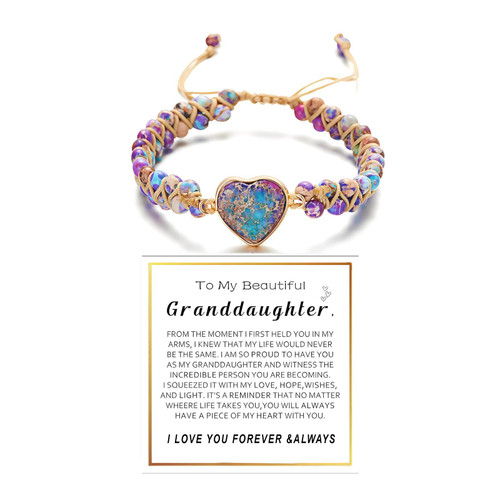 For Granddaughter - For You Are Always In Mine Beads Bracelet, Double Layer Natural Stone Beaded Wrap Infinity Heart Charm Gift Jewelry (Granddaughter purple)