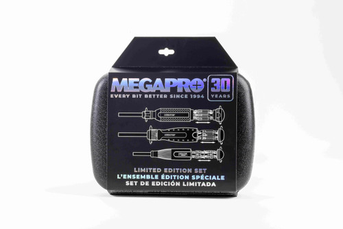 MEGAPRO Three Screwdriver Kit, 15-in-1 Multi-Bit (151NAS-CS), 13-in-1 Ratcheting (211R2C36RD), 24-in-1 Precision (251PRECISION), 30th Anniversary Blue/Yellow