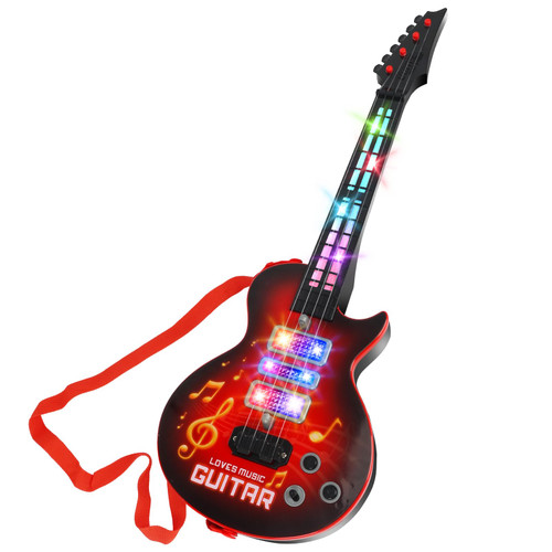 Kids Guitar Toy for 3 Year Old Boy Gift 21 Inches Electric Guitars with 4 Strings for Toddlers Light Up Music Toys for Boys Girls Gifts Ages 3 4 5 (Red)