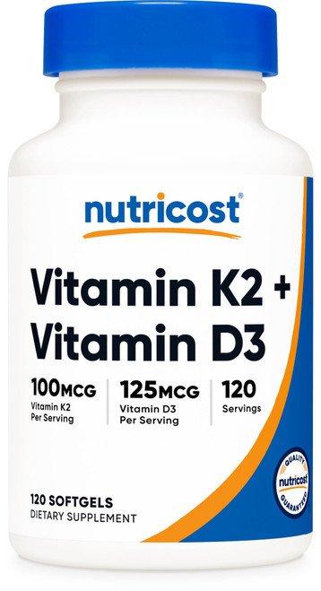 Nutricost Vitamin K2 (MK7) (100mcg) + Vitamin D3 (5000 IU) 120 Softgels - Gluten Free and Non-GMO