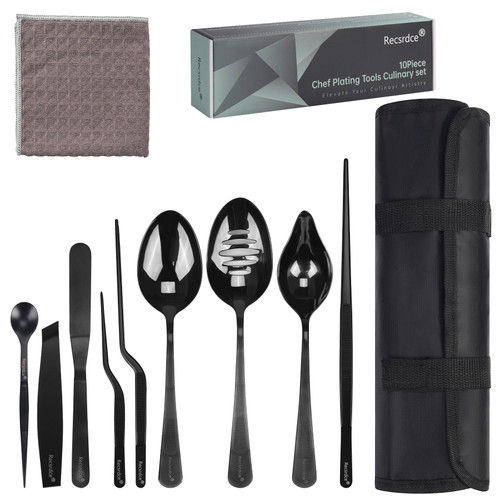 Recsrdce Professional Stainless Steel Culinary Plating Set,9 Piece Culinary Plating Set, Black, Stainless Steel