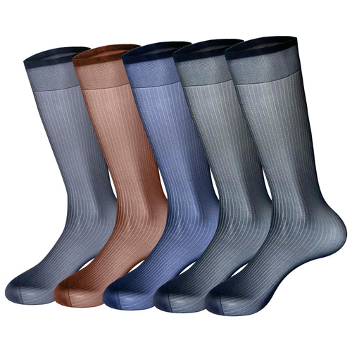 Cityelf 5 Pack Men Silky Socks Sheer Men Dress Socks Ultra Thin Nylon Sox Summer Cool Crew Socks