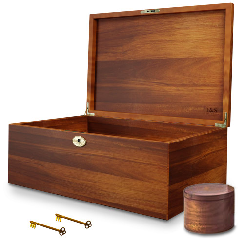 LUSH & STYLE Large Memory Box For Keepsakes Acacia Wood Box, Decorative Boxes With Hinged lid and locking key, Memory treasure Wood Box, Wooden Storage Box, Wooden Gift Box. Size: 11x9x5 Inches