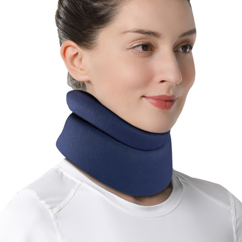VELPEAU Neck Brace for Neck Pain and Support - Soft Cervical Collar for Sleeping in Bed, Snoozing, Sleeping Upright, Anti-Snoring, Sleep Apnea for Women & Men (Blue, Comfort Version, Medium: 11.5-14"/3″)