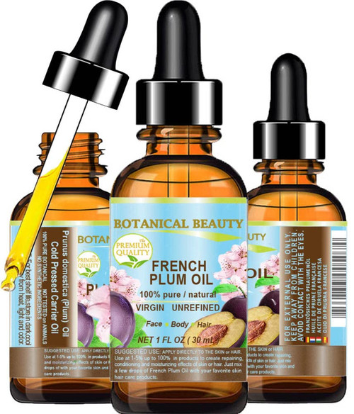 PLUM OIL French. 100% Pure Natural Virgin Unrefined Undiluted Cold Pressed Carrier Oil. For Face, Skin, Hair, Body, Lips, Nails (1 Fl.oz - 30 ml.) by Botanical Beauty
