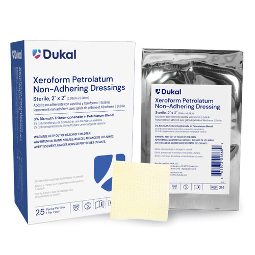 Dukal 214 Xeroform Petrolatum Gauze, Sterile, 2" W x 2" L 25 Count (Pack of 1)