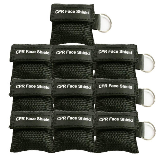 10pcs CPR Face Shield Mask Keychain Ring Emergency Kit CPR Face Shields for First Aid or CPR Training (Black-10)