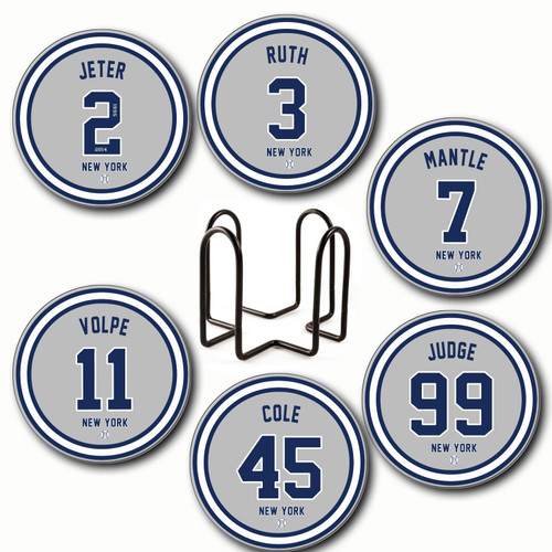 Yankee Coasters for Drinks, New York Baseball Ceramic Coasters Set of 6, Yankee Gift for Man Home Decor Yankee Coasters for Drinks, New York Baseball Ceramic Coasters Set of 6, Yankee Gift for Man Home Decor