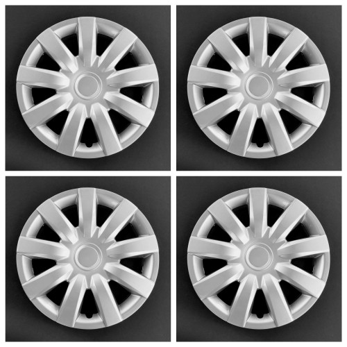 New Wheel Covers Hub Caps Fits 2004-2006 Toyota Camry; 15 Inch; 9 Spoke; Silver; Plastic; Set of 4; Spring Steel Clip