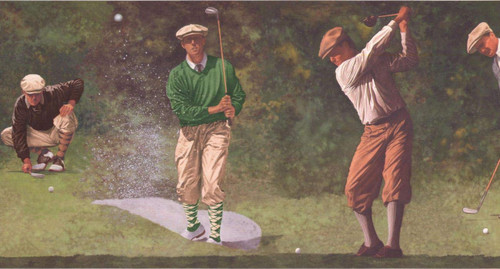 Concord WALLCOVERINGS ™ Wallpaper Border Sports Pattern Golf Players for Cottage Home Gym, Green Brown Cream, 15 Feet by 11 Inches IN2652B
