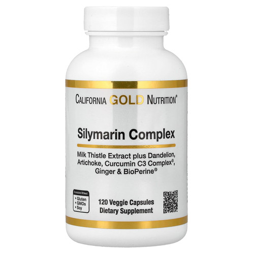 California Gold Nutrition Silymarin Liver Health Complex, Milk Thistle Extract with Curcumin, Artichoke, Dandelion, Ginger, Black Pepper, Synergistic Liver Detox & Cleanse, 120 Veggie Capsules
