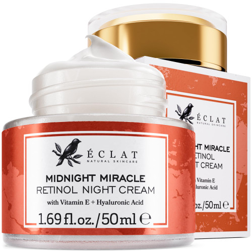 Eclat Skincare Retinol Night Cream – Renewing Retinol Cream for Face with Hyaluronic Acid – Anti Aging to Smooth Wrinkles & Fine Lines - Firming & Hydrating Face Moisturizer for Women & Men 50 ml