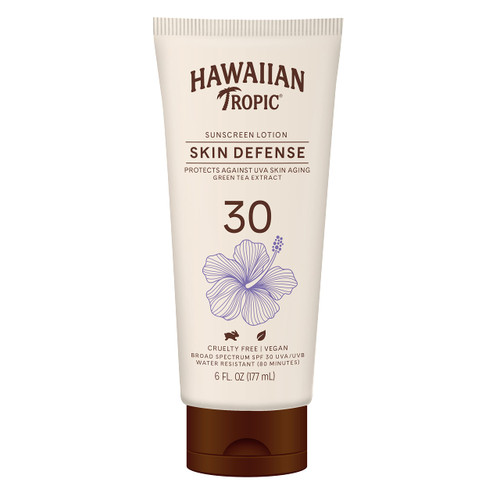 Hawaiian Tropic Skin Defense Sunscreen Lotion SPF 30, 6oz | With Green Tea Extract, Body Lotion, Oxybenzone Free