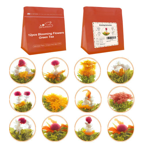 LWXLJMJZC－12 Unique Varieties Blooming Green Tea Ball | Jasmine Flowering Tea | Individual Pack with Flowers－Gifts For Tea Lovers