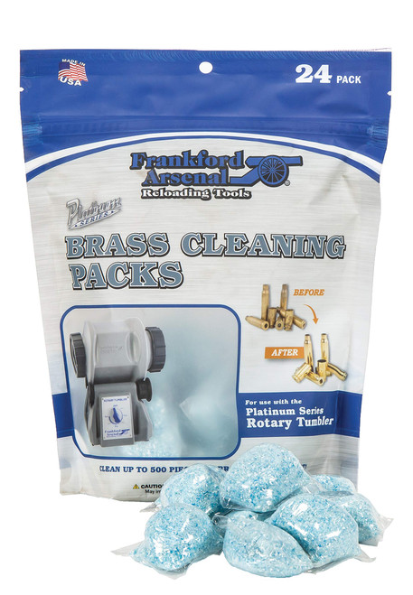 Frankford Arsenal InstaClean Brass Cleaning Packs with 24 Count and Resealable Bag for Convenient Reloading Transport and Storage, Compatiable with Rotary Tumbler
