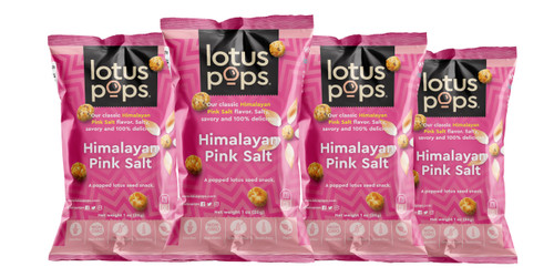 Lotus Pops - Popped Lotus (Water Lily) Seed Snacks â€“ Low Calorie Gluten Free and Vegan Snacks | Plant Protein | Roasted Not-Fried | Paleo | Grain Free | Non GMO Certified | (Himalayan Pink Salt 4 1oz Packs)
