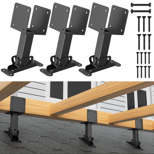 TROPTOLKY 4x4 Heavy Duty Roof Riser Brackets Kit 3 Pack, Adjustable Angle Pergola Brackets, Black Metal Roof Riser Beam Bracket for Roof