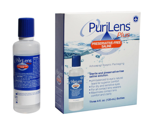 Purilens Plus Preservative-Free Contact Lens Saline 120ml (4 fl. oz.) 3 Pack