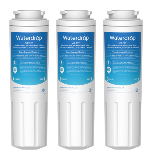 Waterdrop UKF8001 Refrigerator Water Filter 4, Replacement for Whirlpool® EDR4RXD1, EveryDrop® Filter 4, Maytag® UKF8001AXX-750, UKF8001AXX-200, 46-9006, Puriclean II, WD-F07, 3 Filters