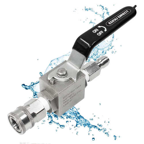EDOU Direct Ball Valve for High Pressure Washer Hose | 3/8" Male Plug & 3/8" Female Quick-Connect | 4,500 PSI Max Working Pressure | Easily, Quickly Switch Between Wands, Tips, or Hoses. EDOU Direct Ball Valve for High Pressure Washer Hose | 3/8" Male Plug & 3/8" Female Quick-Connect | 4,500 PSI Max Working Pressure | Easily, Quickly Switch Between Wands, Tips, or Hoses.